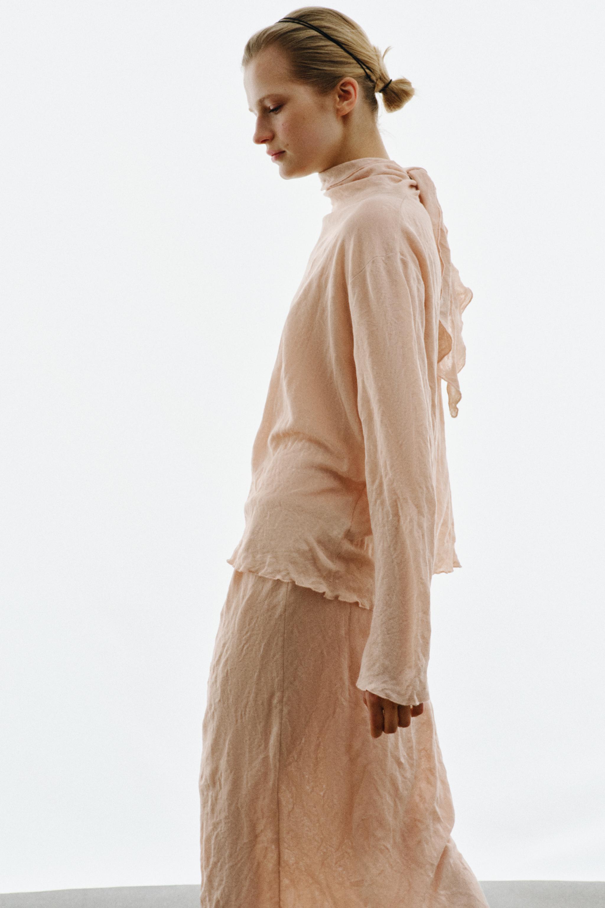 WRINKLED EFFECT KNIT MIDI SKIRT